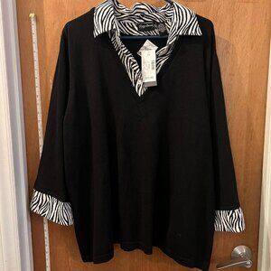 Size 3X - Maggie Barnes - NWT - Black Sweater w/Mock Collar and Cuffs